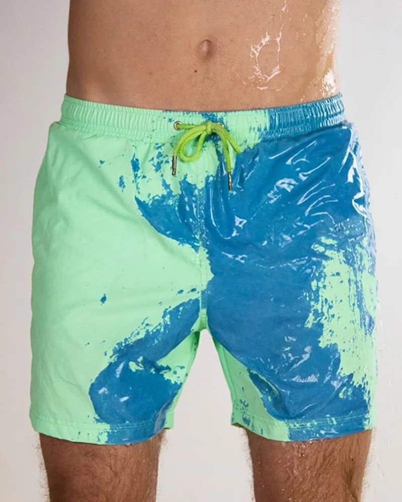 

Summer New Men Board Shorts Discoloration In Water With Lining Beach Male Swim Trunks Thermochromic Short Pants