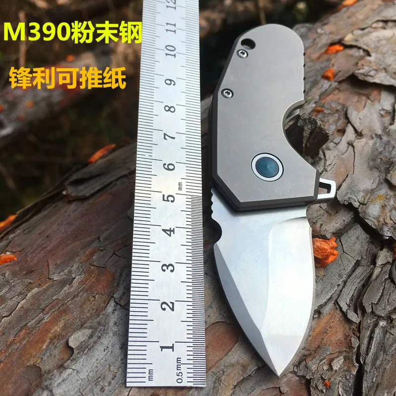 

New product m390 powder steel folding knife portable outdoor self-defense bearing folding knife titanium alloy mini sharp knife