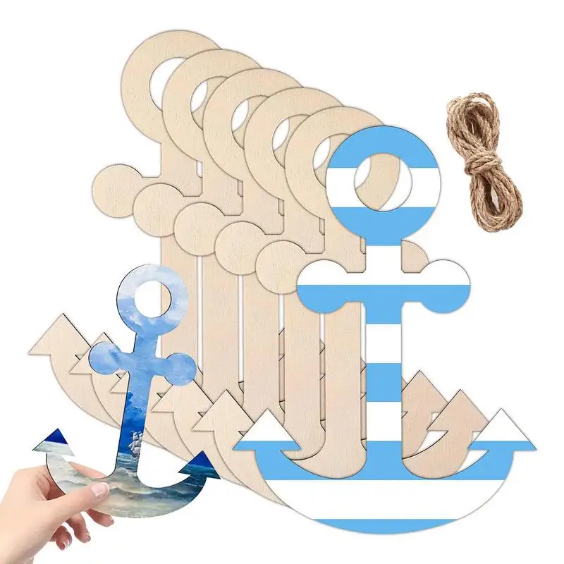 

Anchor Style Hollow Wooden Decorations 6pcs Wall Hanging Wall Stick Natural Wooden Ornament Classroom Home Decoration
