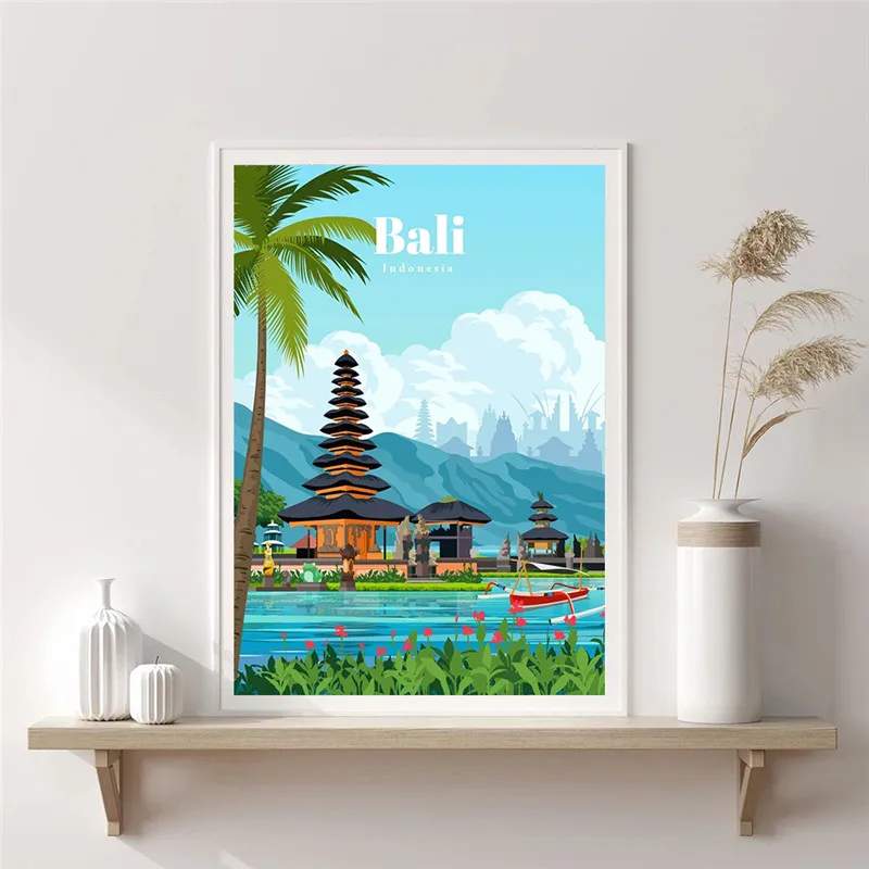 Санторини Бали Исландия Дубай холст живопись Постер для путешествий Пхукет