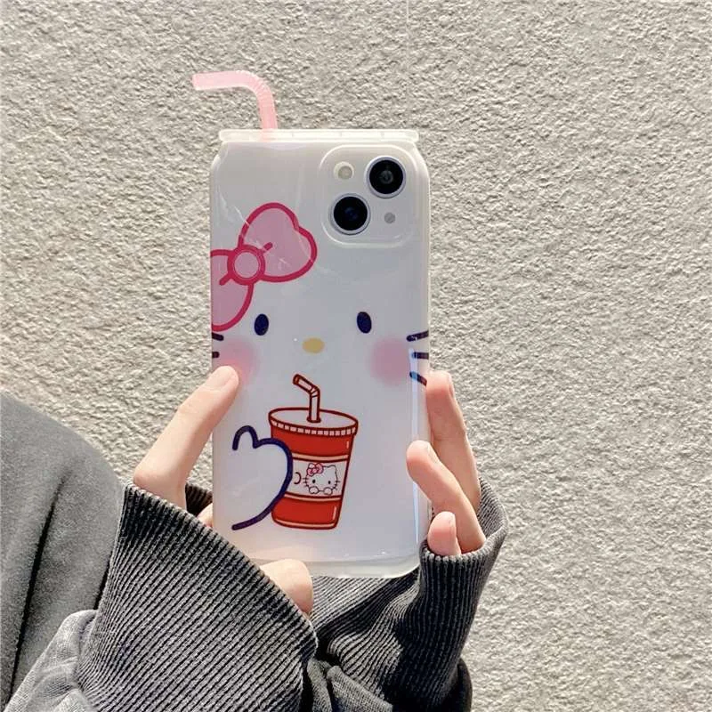 

INS Japan Creative Cute Cartoon HELLO KITTY Design Phone Case For iPhone 13 12 11 Pro Max Soft Protective Back Cover