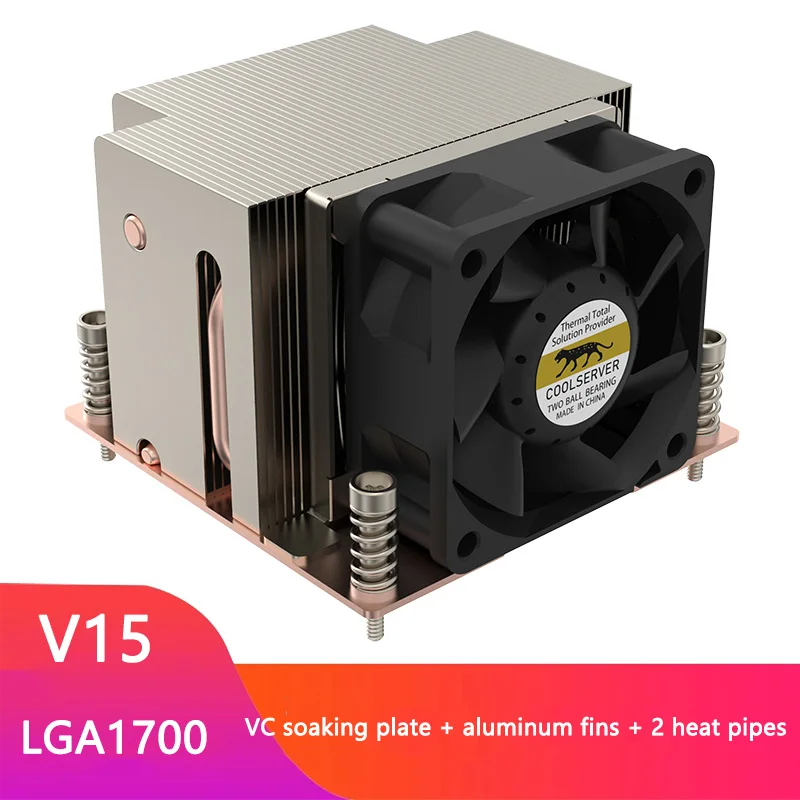 

COOLSERVER V15 Cpu Cooler LGA 1700 Cooling Fan 2 Heat Pipe Mute 200W With PWM Cooling Fan For LGA Intel 1700 Square Motherboard