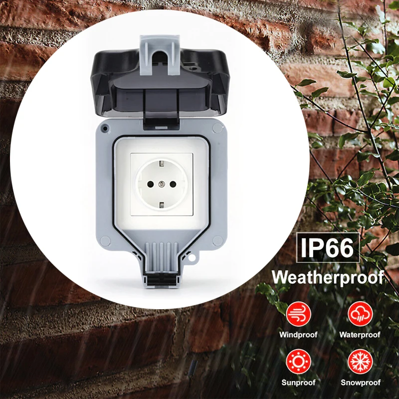 

Ac220v Single Eu Plug Socket Switch Socket Ip66 Socket Box Home Appliance Outdoor New Waterproof Eu 16a Rainproof