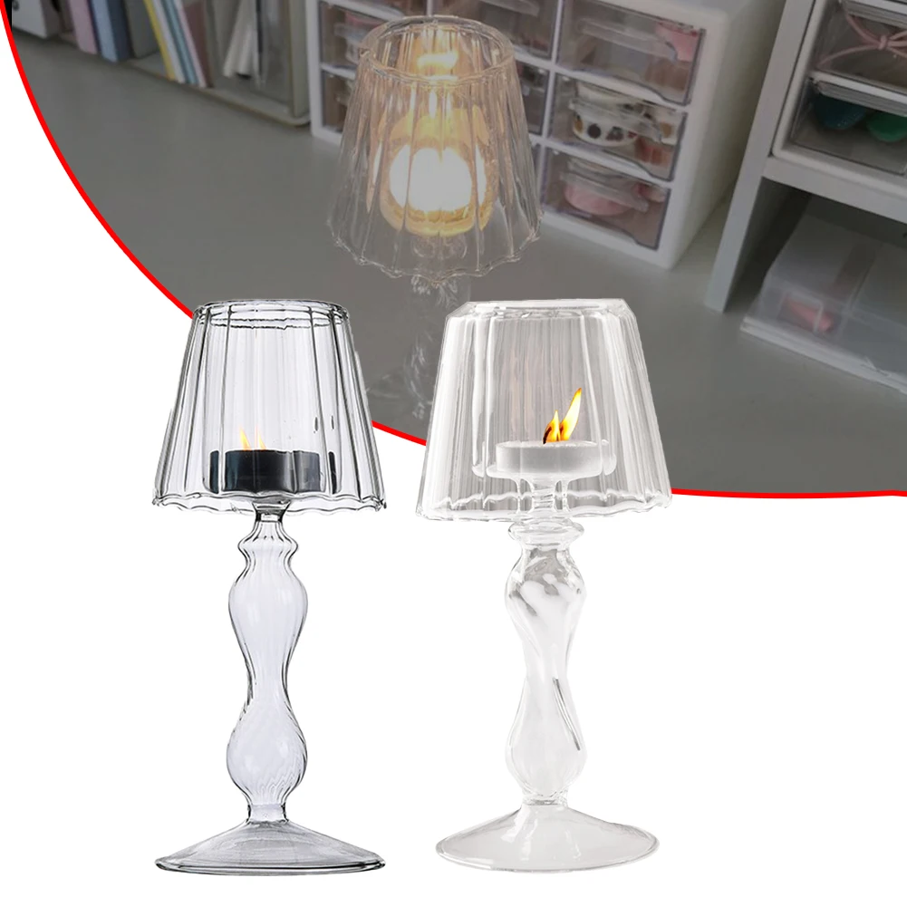

Borosilicate Glass Candlestick Holder 18.5cm Taper Candle Holder Clear Glass Candlestick for Home Decor Wedding Party Valentines