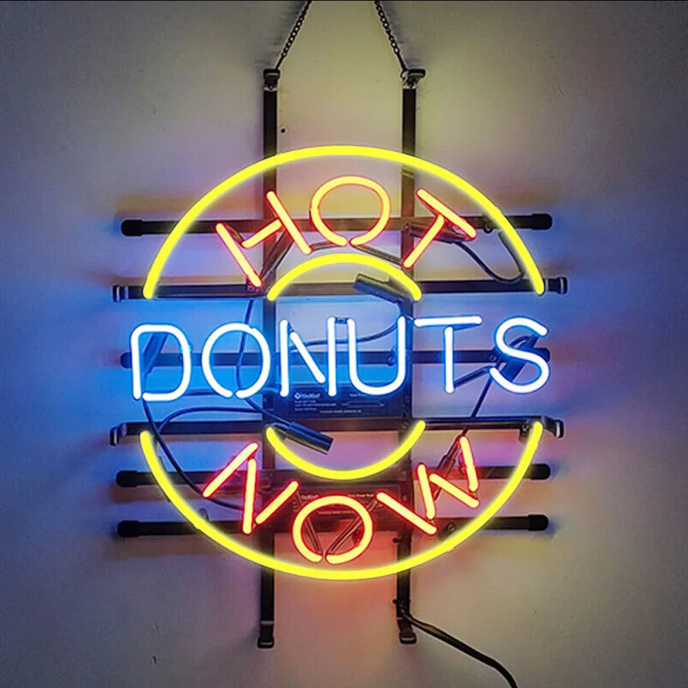 

Hot Donuts Now Neon Light Sign Custom Handmade Real Glass Tube Store Bar Bakery Advertise Room Decor Display Lamp 15"X19"