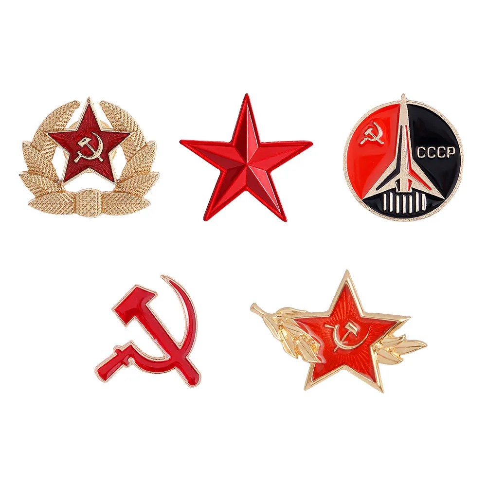 

Retro CCCP USSR Symbol Enamel Red Star Sickle Brooch Buckle Former Soviet Union Communism Lapel Pin Badge Coat Cap Decorations