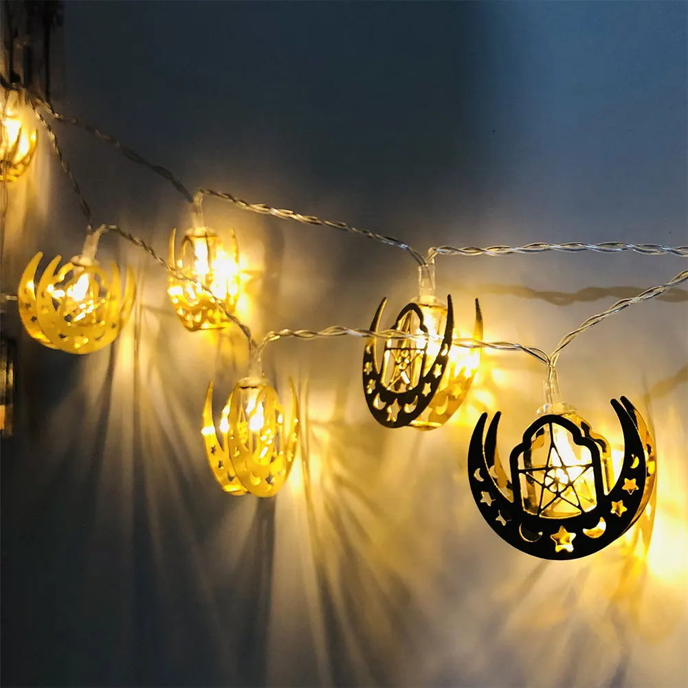 

LED Lamp Waterproof Wall Islam Muslim Iron For Ramadan Home Decor Indoor Outdoor Party String Light Battery Operated Moon Star