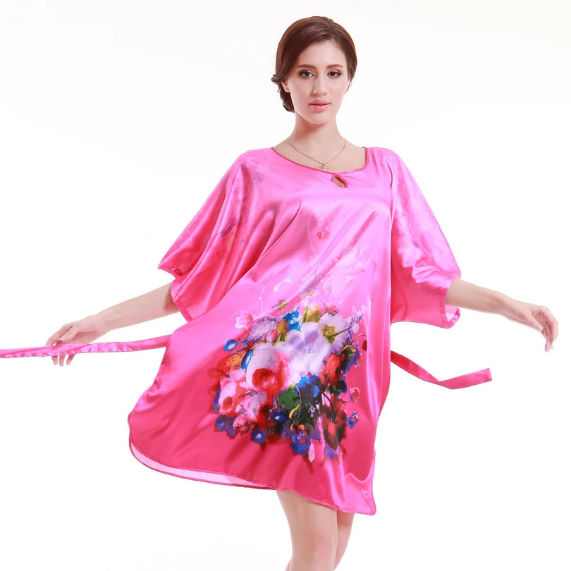 

Домашняя летняя Элегантная атласная Пионовая свободная ночная рубашка для отдыха женская дизайнерская одежда стильные китайские пижамы д...