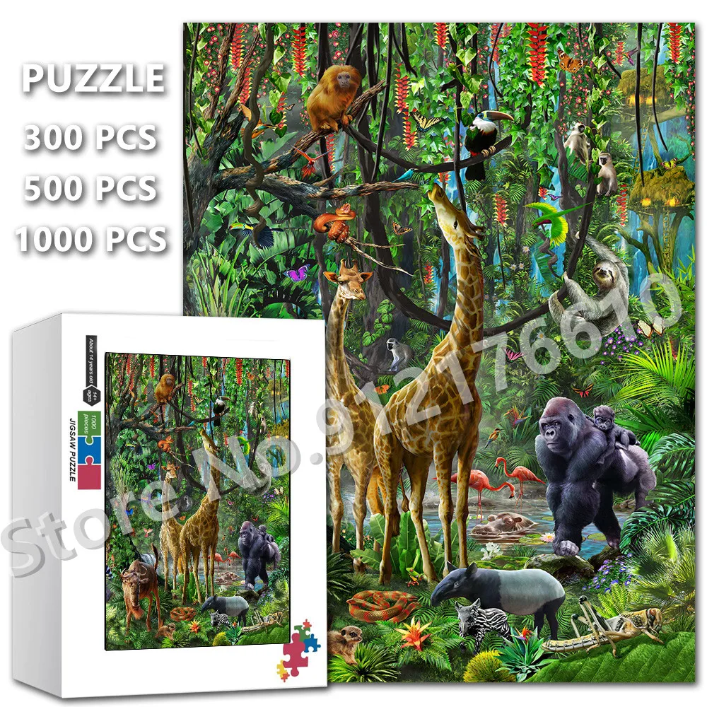 

Giraffe Gorilla Monkey Animals Jigsaw Puzzle 300/500/1000 Pieces Zoo Forest Landscape Puzzles for Adult Decompressing Toys Gifts