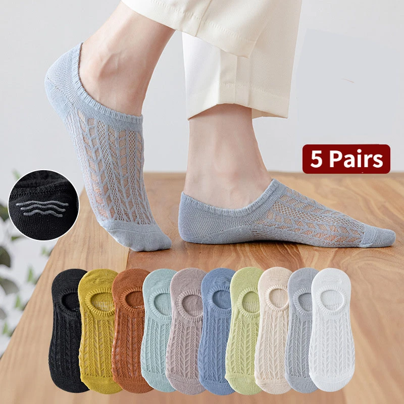 

5pair /Lot Invisible Socks Cotton Mujer Non-slip Chaussette Ankle Low Female Women Boat Socks No Show Breathable Calcetines