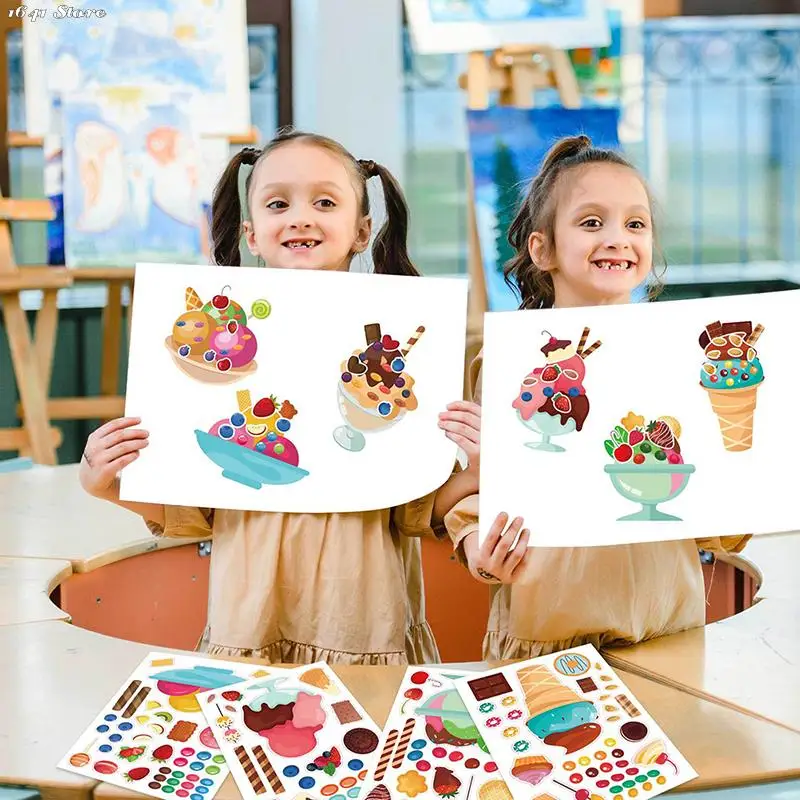 

New 6/12/24pcs Create Your Own DIY Puzzle Children Birthday Gifts Party Decals Make A Cupcake Sticker Sheets For Kids