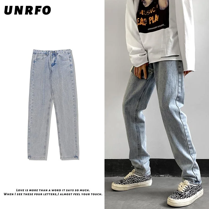 Blue Black Jeans Men Slim Fashion Harajuku Casual Straight Jeans Men Streetwear Hip Hop Denim Pants Mens Trousers M-2XL