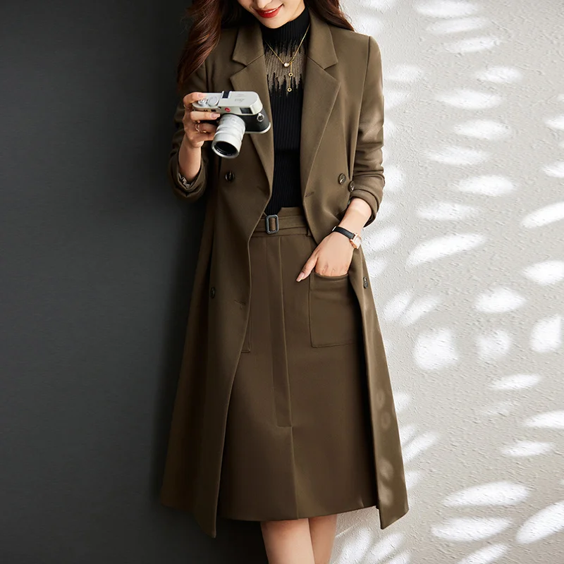 Женский элегантный шикарный длинный пиджак и юбка комплект из двух предметов