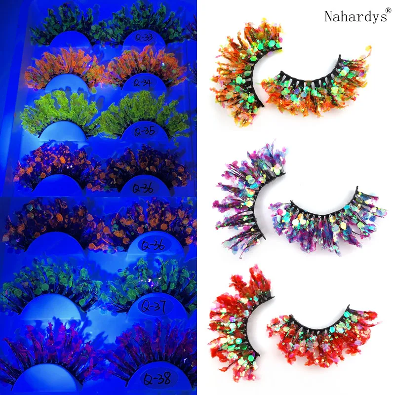 

Уникальные Сияющие цветные ресницы Nahardys, золотые, розовые, зеленые, блестящие цветные накладные ресницы, драматические радужные ресницы дл...