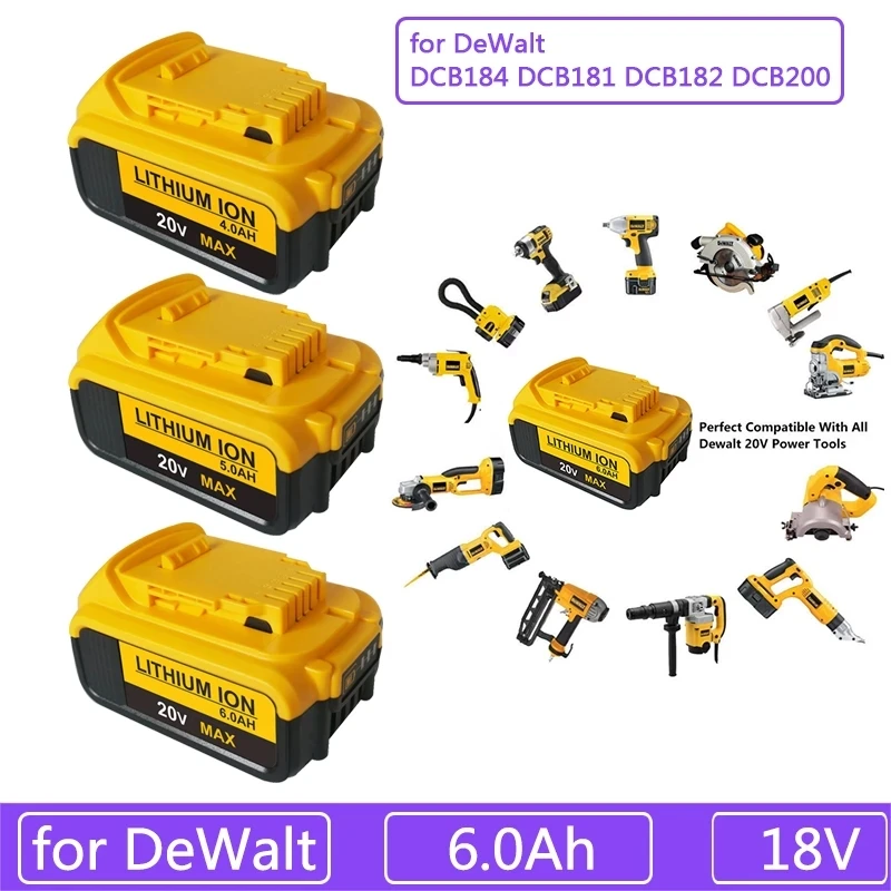 

A-Dewalt Tools 18V 6.0Ah DCB200 DCB184 DCB181 Replacement Li-ion Battery for DeWalt MAX XR power tool 6000mAh lithium Batteries