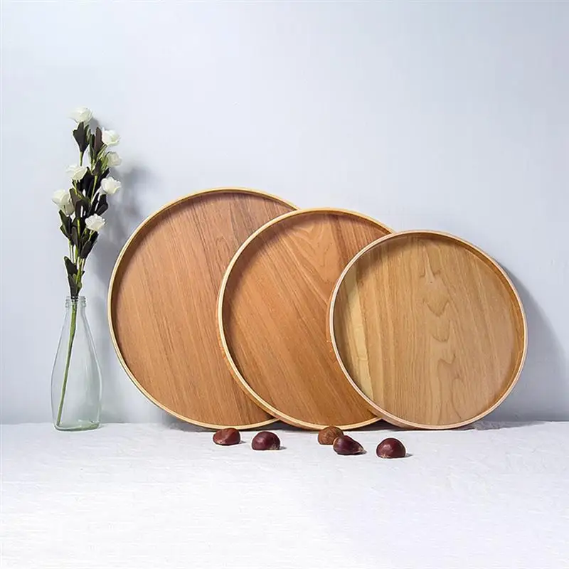 Round Tray Food Serving Plate Japanese Style Wood Snack Deseert Teaboard Natural Tea Server Dishes Drink Platter | Дом и сад