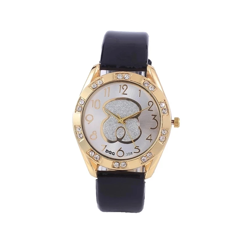 

Kobiet Zegarka Women Watch Luxury Brand Bear Quartz Wristwatch Fashion Leather Ladies Dress Rhinestone Watch Clock Reloj Mujer