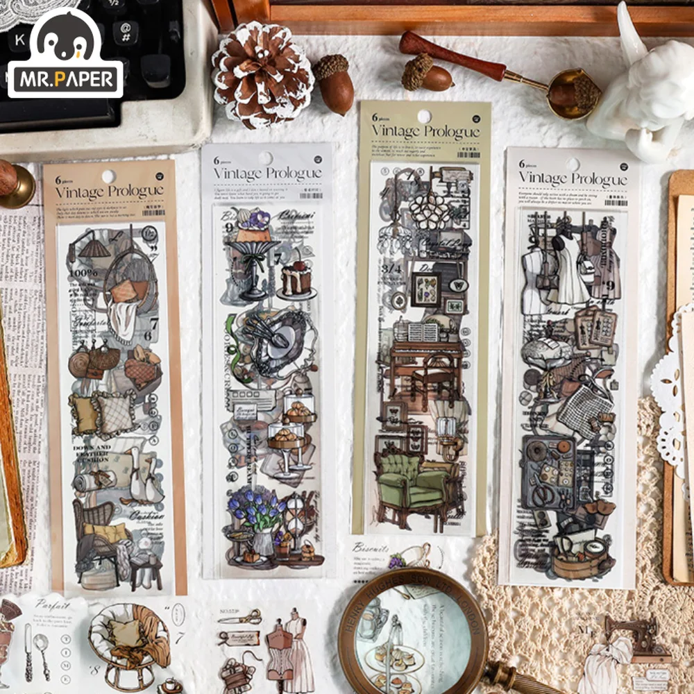 

Mr. Paper 4 Style Vintage Object PET Sticker Creative Handbook DIY Material Decoration Stickers Stationery Art Supplies