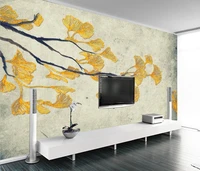 beibehang custom wallpaper nordic simple small fresh golden texture ginkgo leaf line bedroom background wall papel de parede