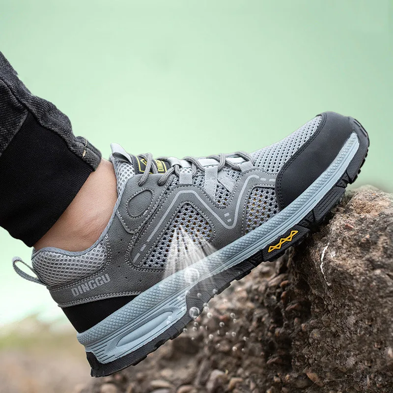 Мужские повседневные рабочие ботинки со стальным носком летние дышащие защитные