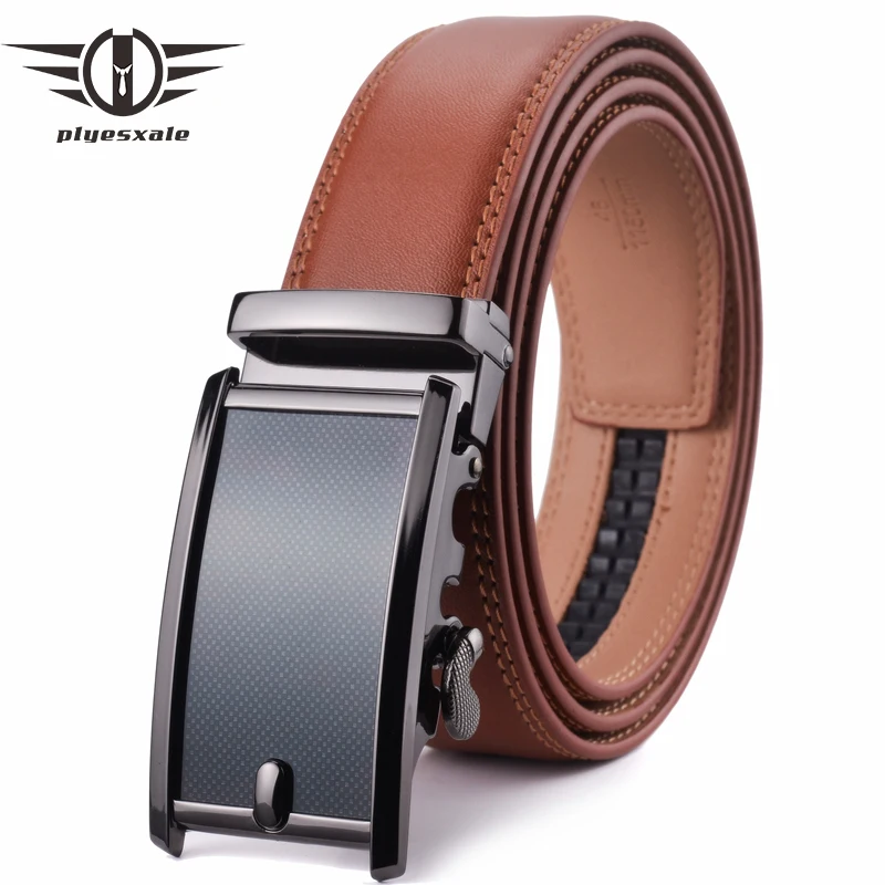 

Plyesxale Men Belt 2022 Brown Leather Ratchet Belt Luxury Brand Mens Formal Belts Fashion Automatic Buckle Cinturon Hombre G26