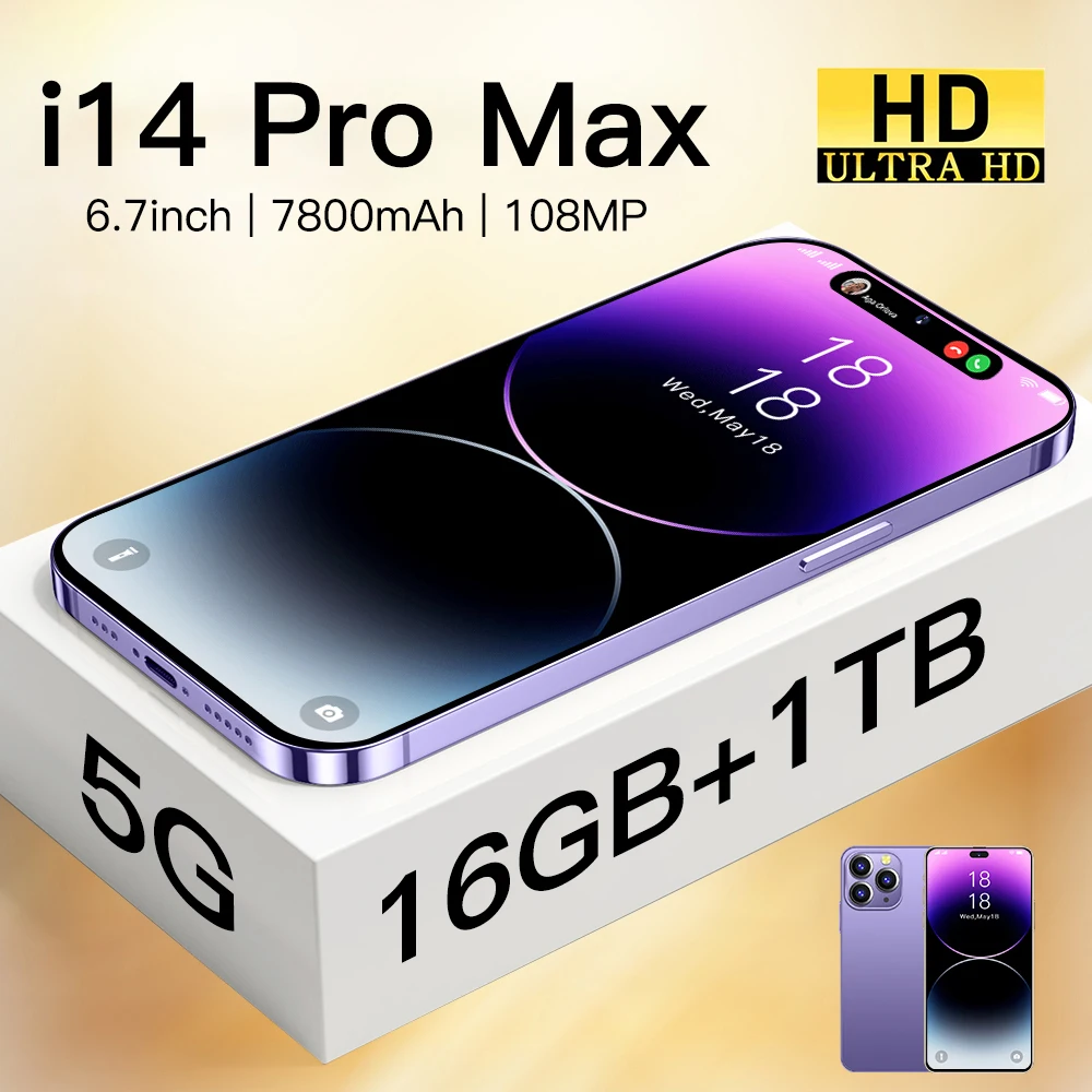 

Смартфон i14 Pro Max, 6,8 дюйма, 7800 мАч