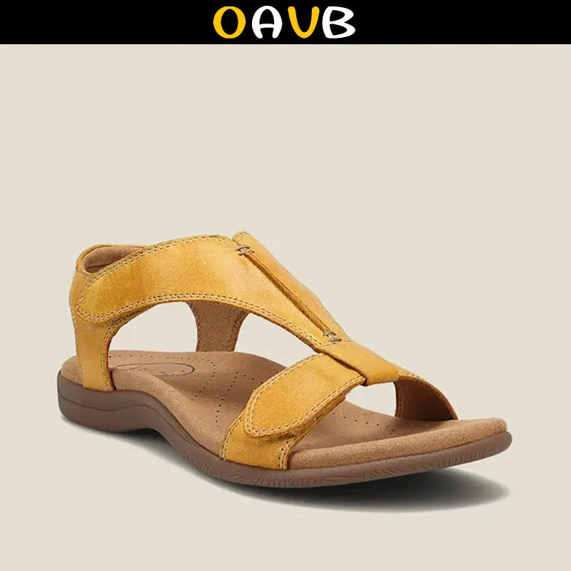 

OAVB Women Comfort Solid Color Orthopedic Sandals T-Strap Hook Loop Ladies Casual Wedges Beach Shoes Plus Size Sandalias 2023