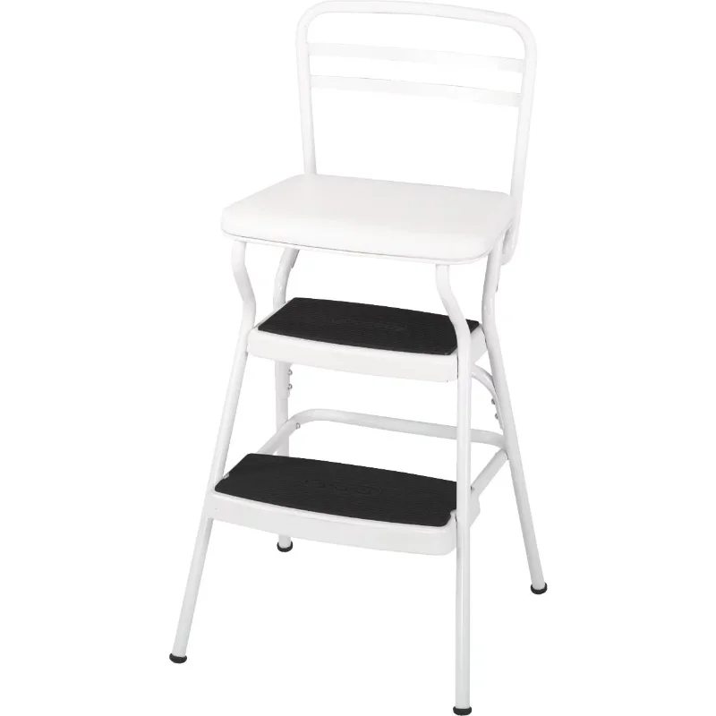 

COSCO Stylaire Retro Chair + Step Stool with flip-up seat (white, one pack) ladder for home ladder