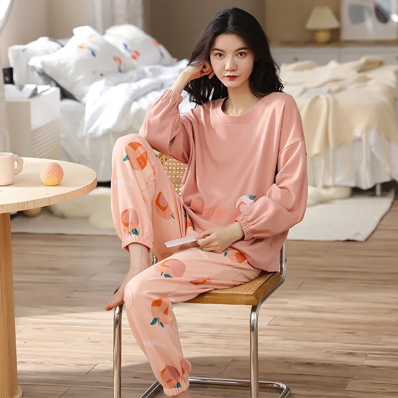 2023 Cotton Simple Women's Pajamas Spring And Autumn Models Casual Cute Loungewear Can Wear Outside The Home Clothing