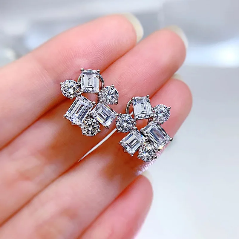 

6 gem designs Luxury 925 Sterling Silver Emerald Cut Created Moissanite Gemstone Studs Earrings Wedding Party Fine Jewelry