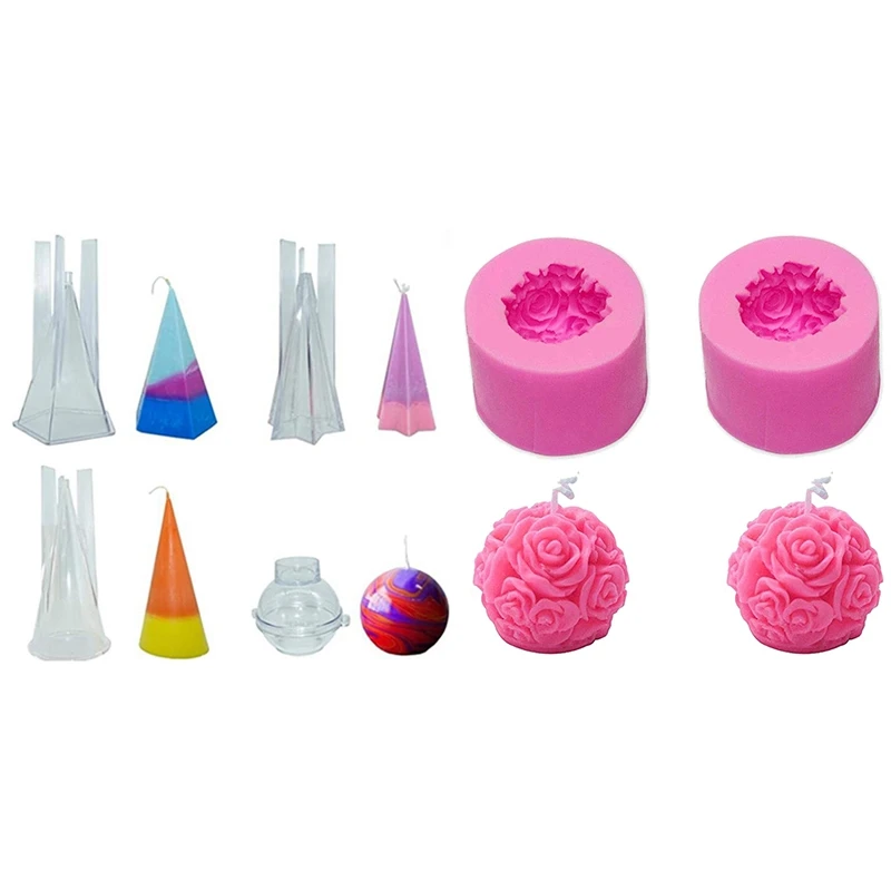 

6 шт., форма: 4 шт., набор форм для свечей, Набор для изготовления свечей и 2 шт., 3D форма для свечей в виде розы, форма для мыла