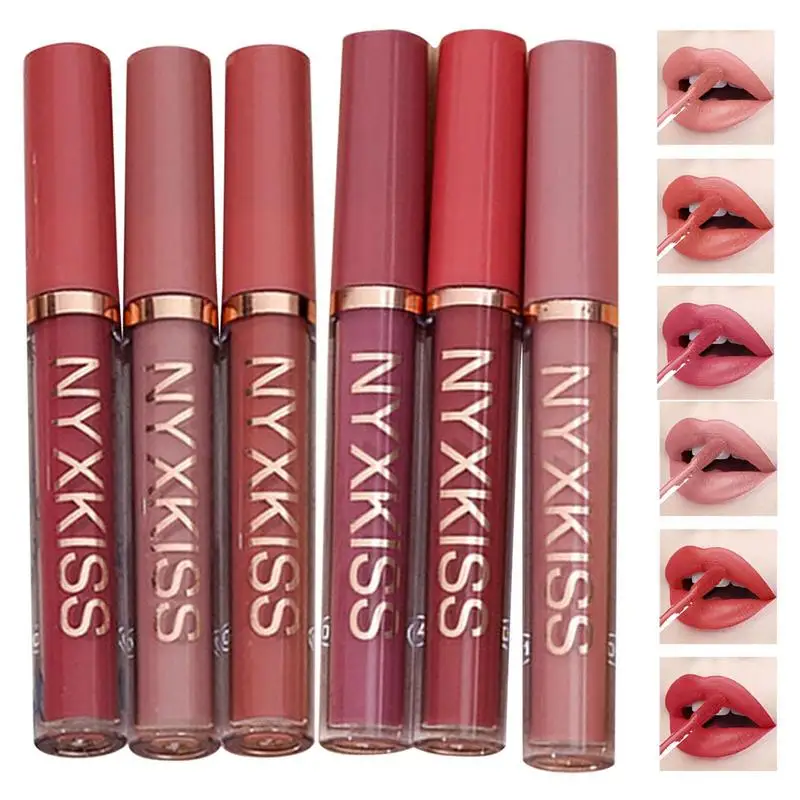 

6 Color Matte Lipstick Set Waterproof Long Lasting Red Liquid Lipstick Set Easy To Apply Milk Tea Lip Glaze Set Christmas Gift