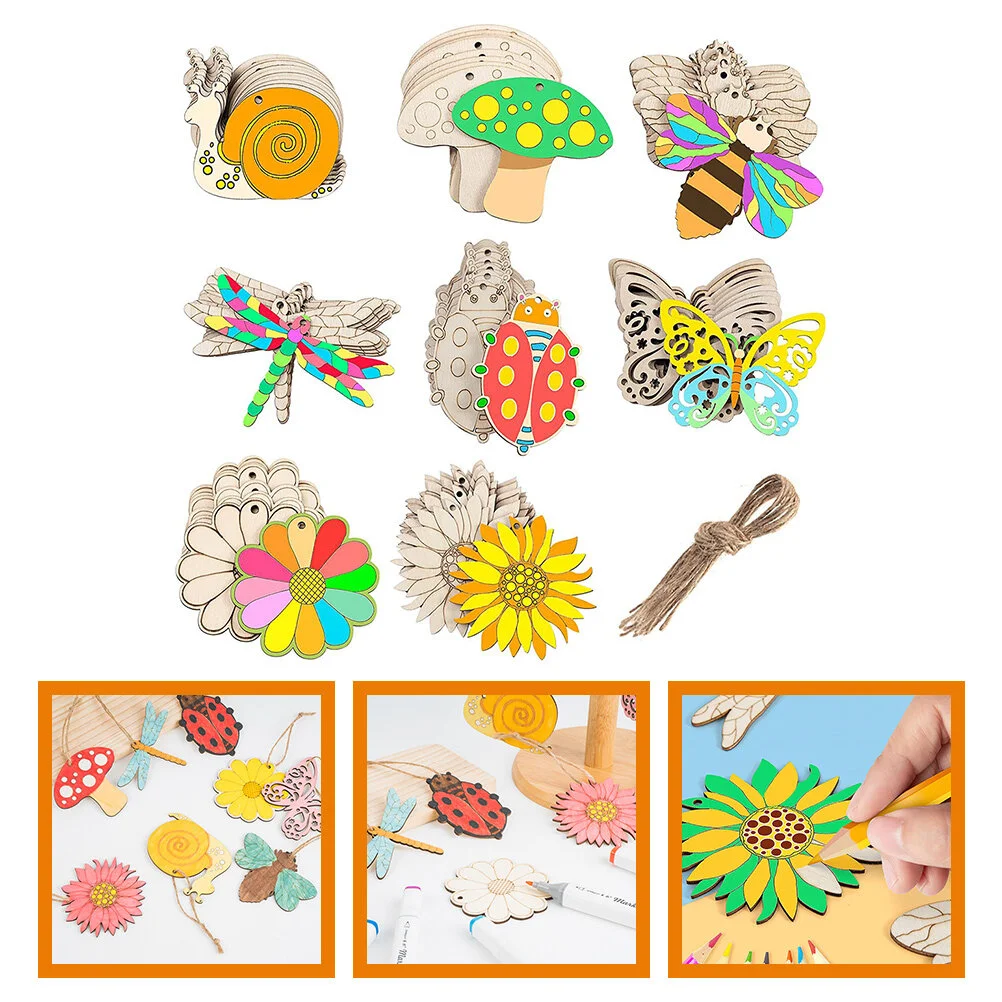 

Hollow Wood DIY Wooden Slices Cutouts Flower Graffiti Chips Unfinished Mushroom