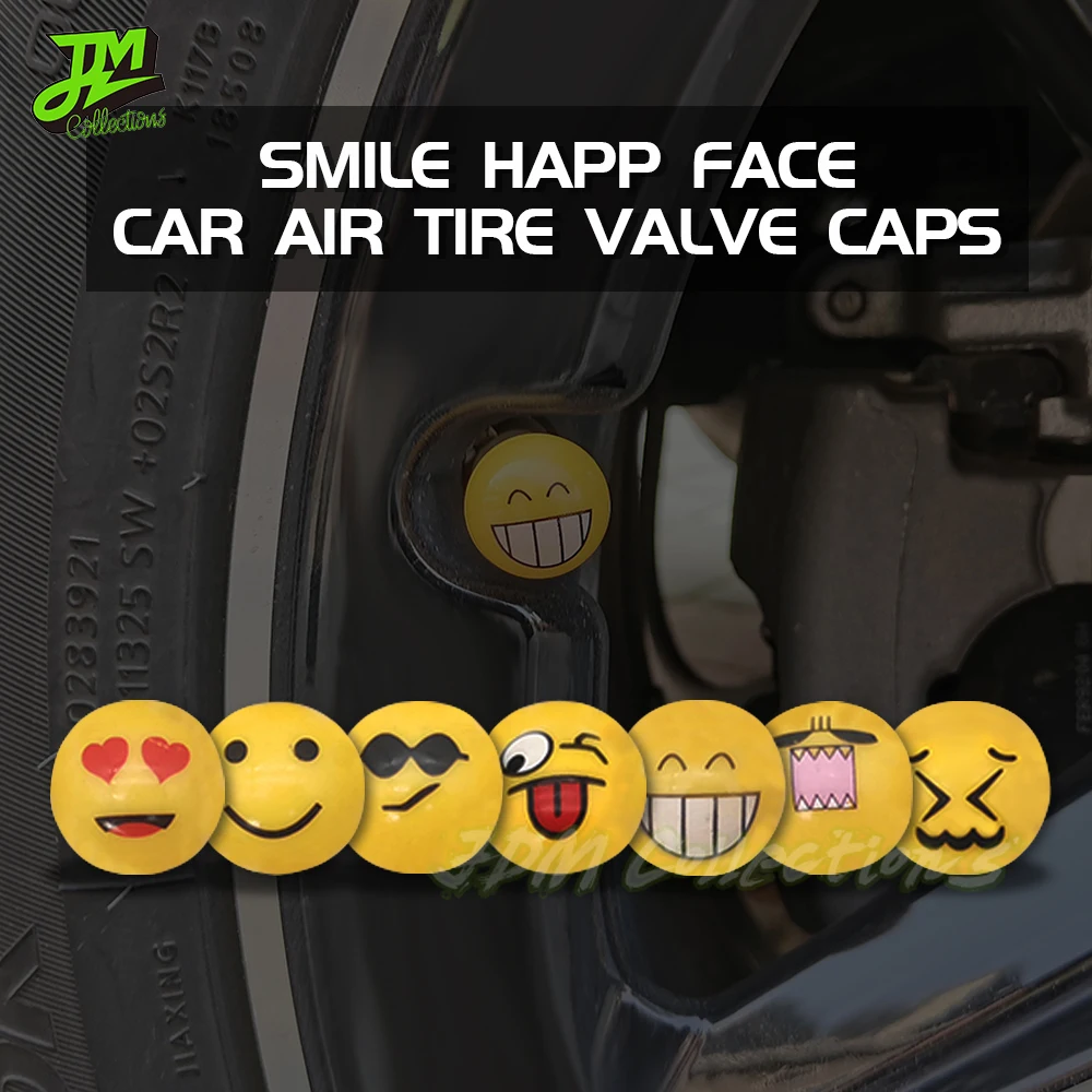 

4PCS/set Cute Smiley Wheel Tire Valve Caps Theftproof Tyre Valve Stem Covers For Universal Car Motorcycle Bike Dust Caps Tools