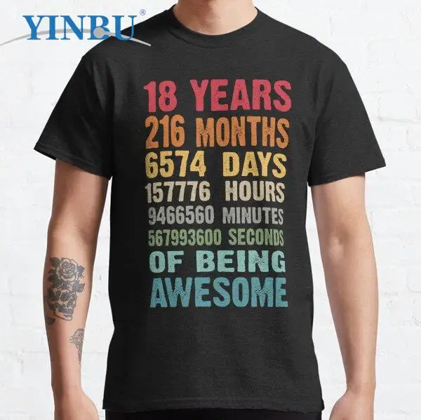 

18 Years 216 Months Being Awesome 18th Birthday Teen print t shirts High quality Graphic Tee