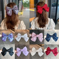 fashion large bow hair clip for women exquisite satin spring clips quality multicolor hairpin french style hair accessories new