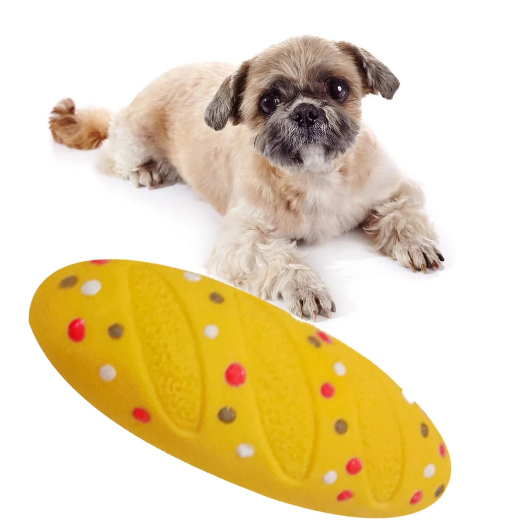 1Pcs Dog Squeaky Toy Latex Bread Shape Pet Chewing Toy Puppy Teeth Cleaning Toy Dog Squeaker Molar Pet Dogs Training Products