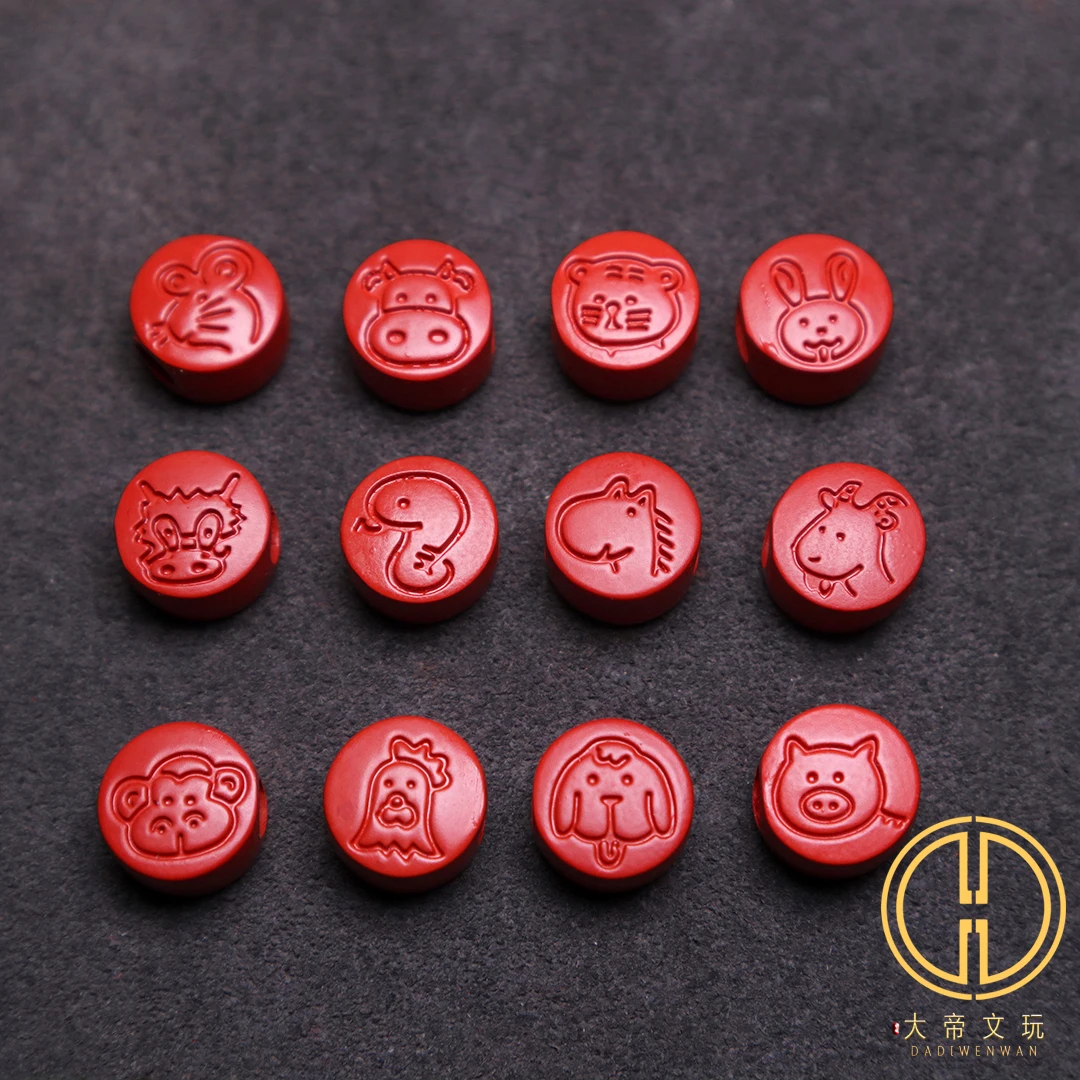 

Natural 100% real red Cinnabar Jade round beads carved twelve Chinese zodiac necklace accessories for woman men Gift good luck