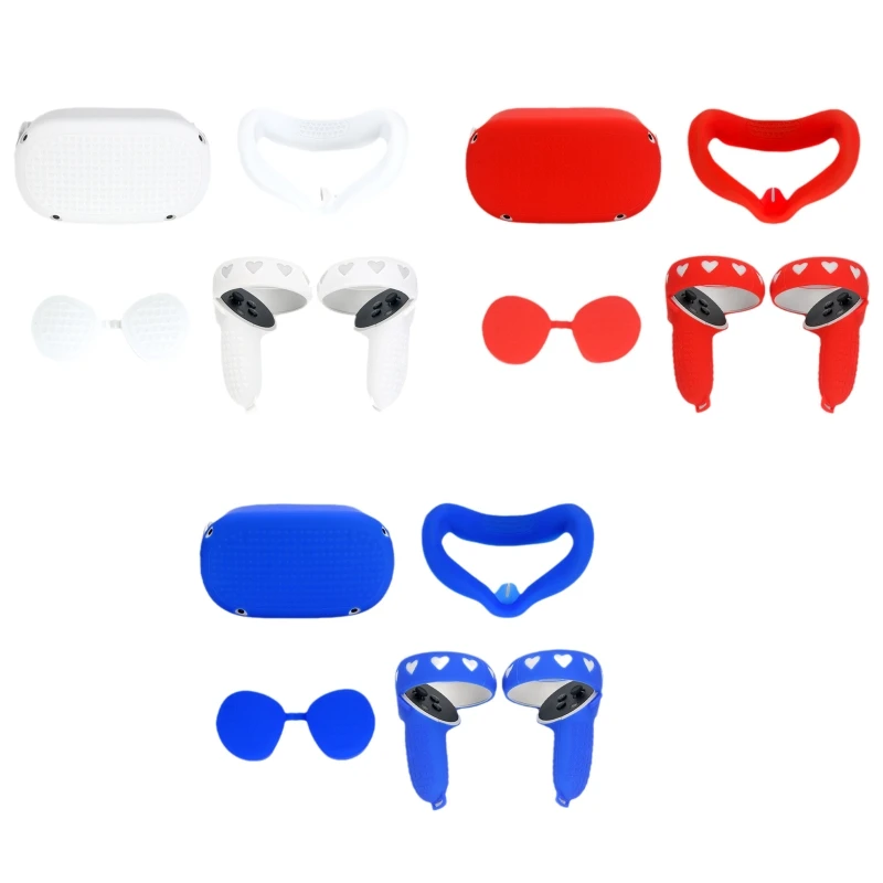 

Silicone Cover Set Compatible Oculus- Quest- 2 Accessories Controller Grip Cover Face Cover Headset Cover