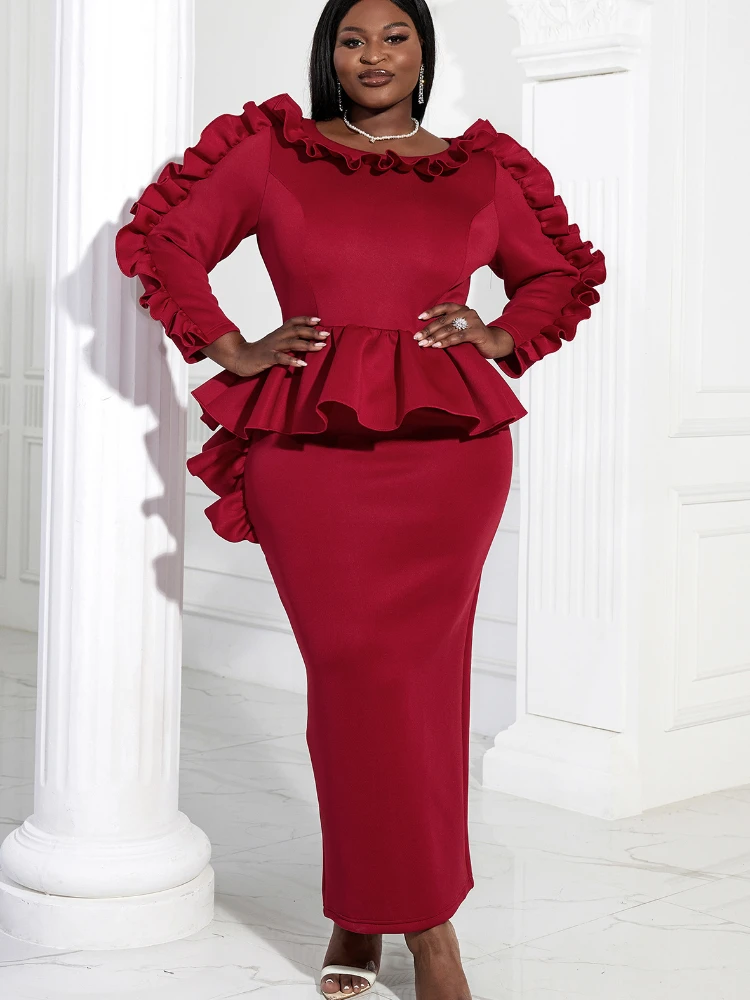 Plus Size Party Evening Dresses for Women Long Ruffles Peplum Robe New Event Package Hip African Wedding Guest Chic Gowns 4XL