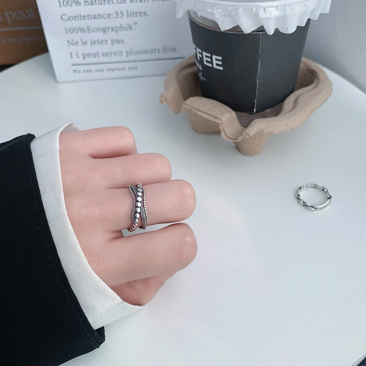 Женское винтажное Открытое кольцо в горошек из серебра пробы