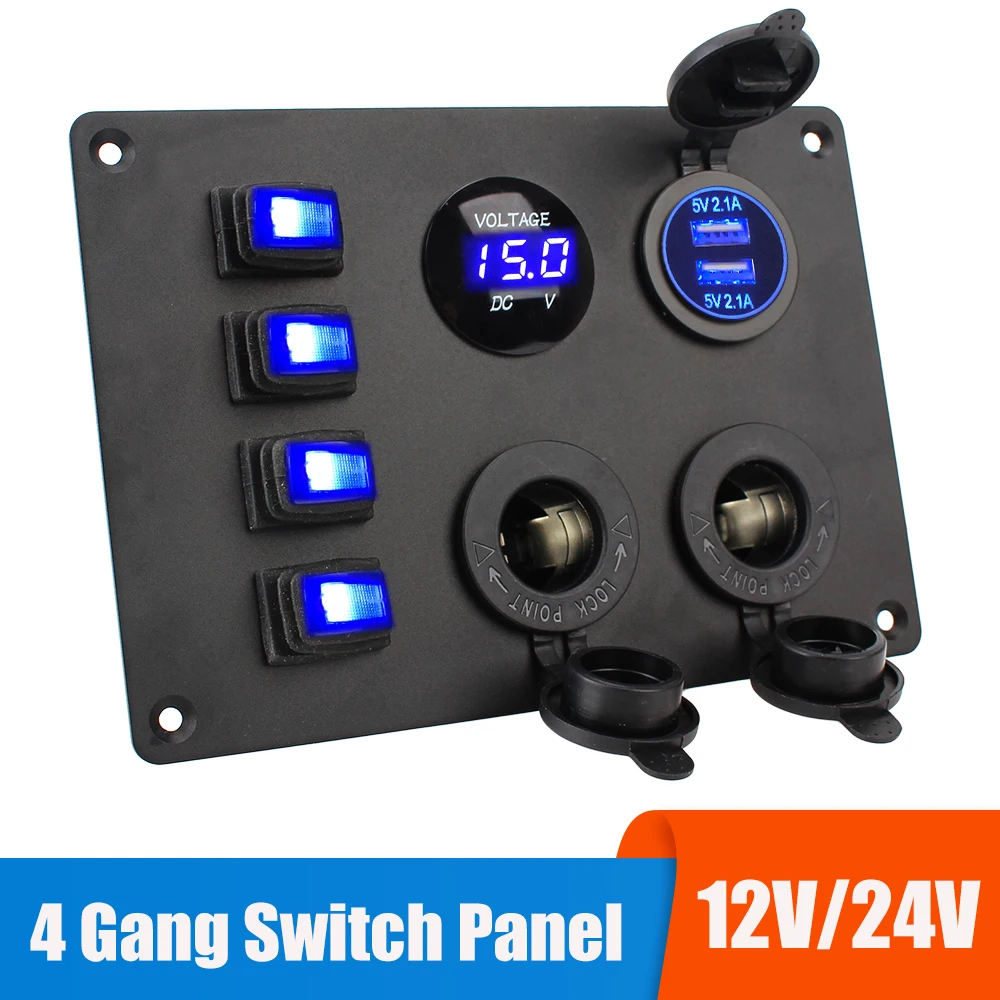 

24V 12V Switch Panel 4 Buttons Light Toggle USB Charger 3.0 Power Adapter Car Accessories For Boat Marine Truck Trailer Caravan