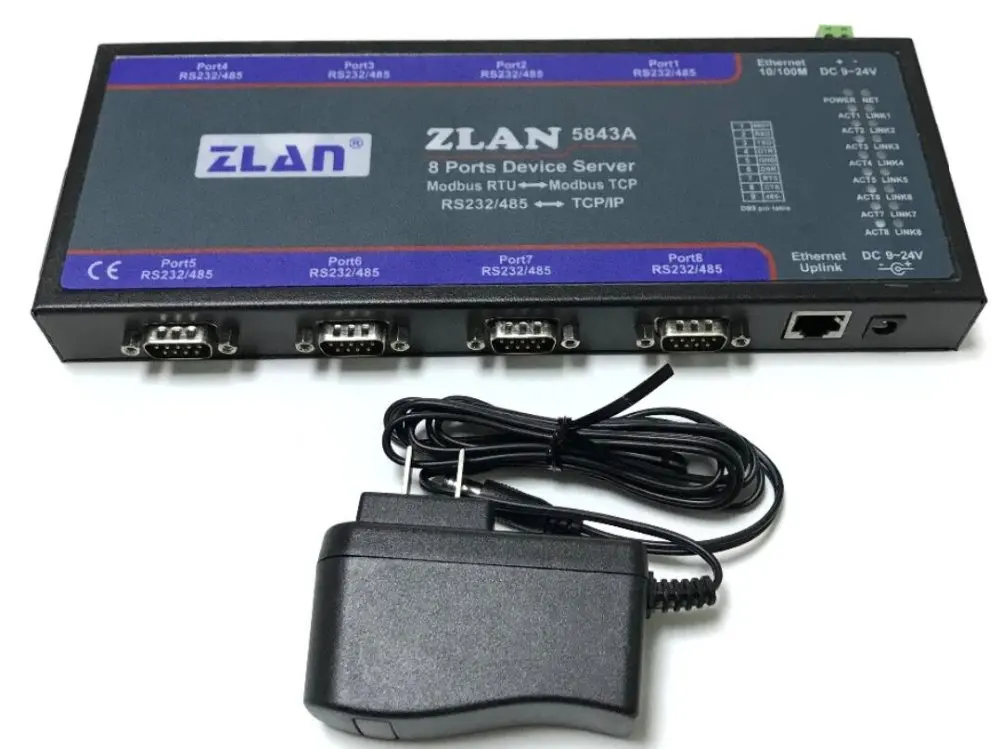 ZLAN5843A 8-портовый RS232 RS485 к Ethernet преобразователю нескольких последовательных