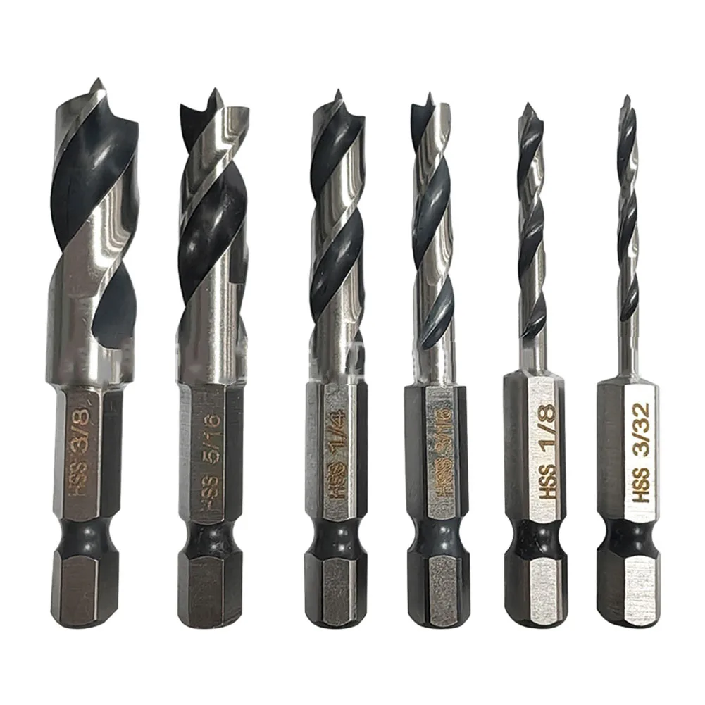 

1/4inch Hex Handle Drill Bit Set HSS High Hardness Imperial Magnetic Three-pointed Tool Two-groove Woodworking
