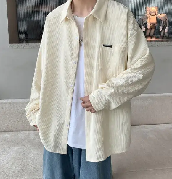 Corduroy Shirt Men's Loose Retro Full-Sleeved Single Breasted Shirt Business Casual Men Fashion Solid Color Corduroy Shirts