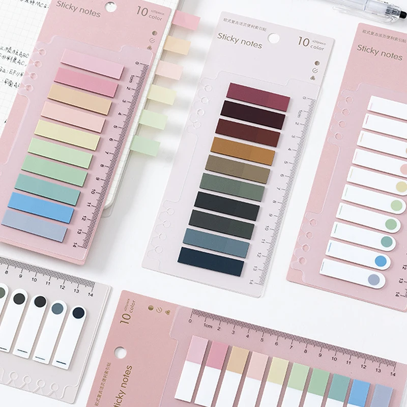 

1PC PET Flags Tabs Page Markers Paper Index Bookmark Sticky Notes Office Supplies Stationery Morandi Collor Memo Pad With Ruler