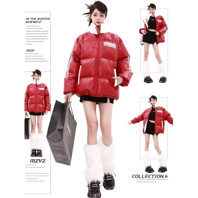 В наличии американский красный пуховик из искусственной кожи одежда на