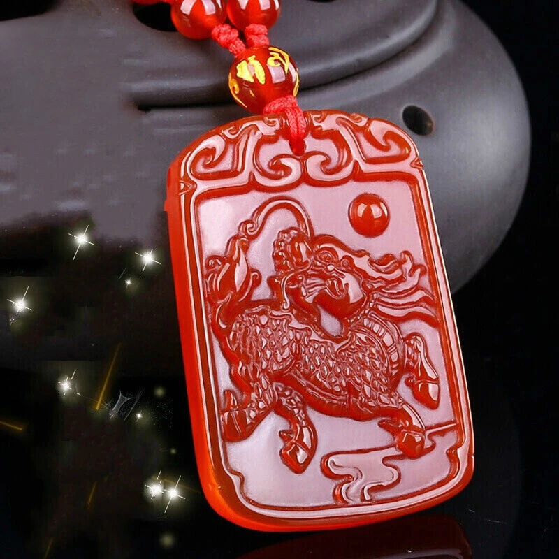 Красная Агатовая подвеска колье с кулоном-талисманом Fire Qilin пятиэлементный