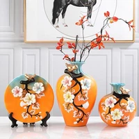 three piece set of flower and bird ceramic vases home store office desktop decoration crafts