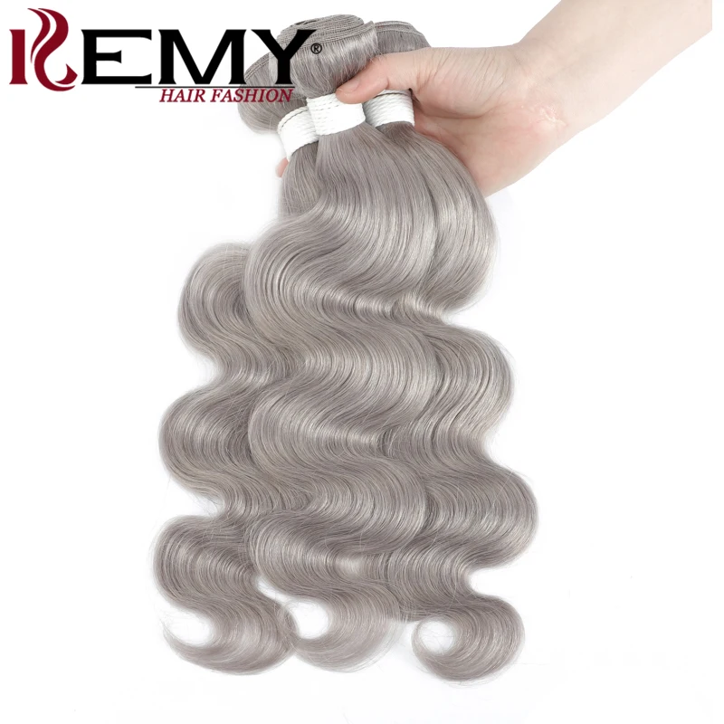 Brazilian Hair Weave Bundles Silver Grey Color Hair Bundles Body Wave 100% Human Hair Extension Pre-Colored Remy Hair Weave